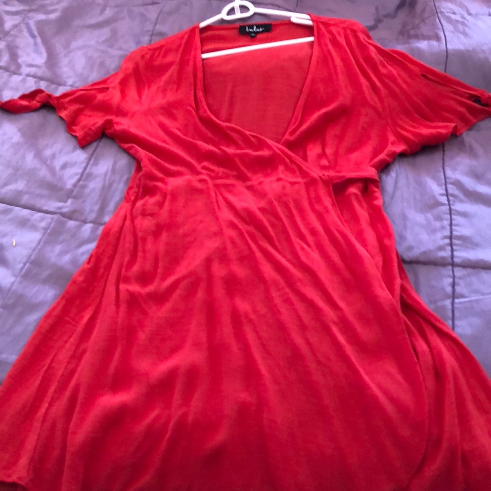 A beautiful red wrap dress from LuLu boutique
